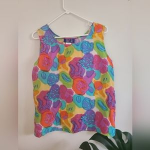 Vintage 100% silk floral tank top